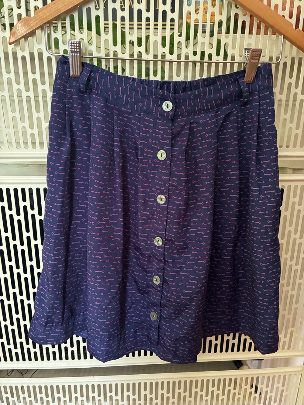 Xhilaration Navy Blue Skirt with Pink Key Pattern